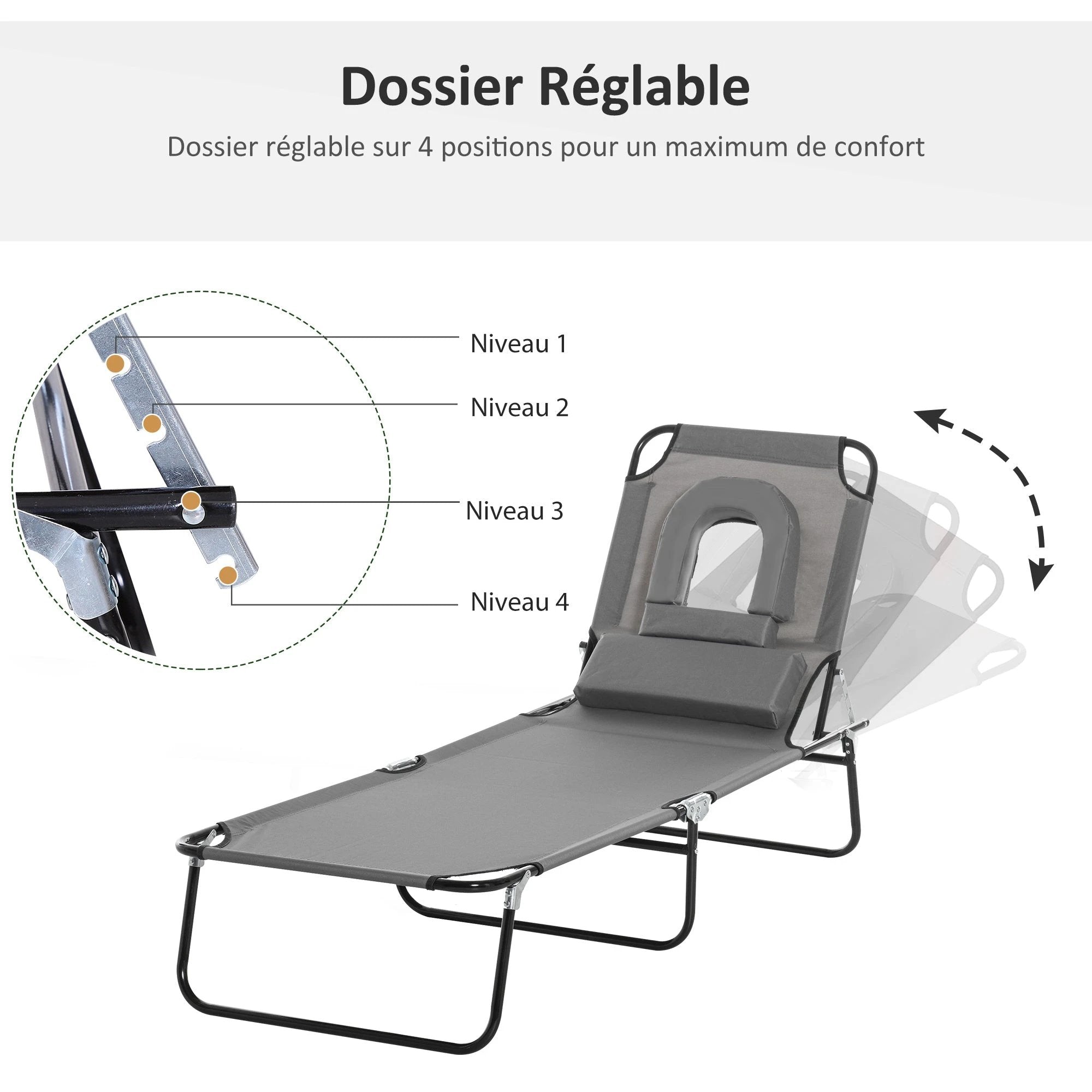 Outsunny Folding Sun Lounger Reclining Chair w/ Pillow Reading Hole - Uncategorized Sun Lounger