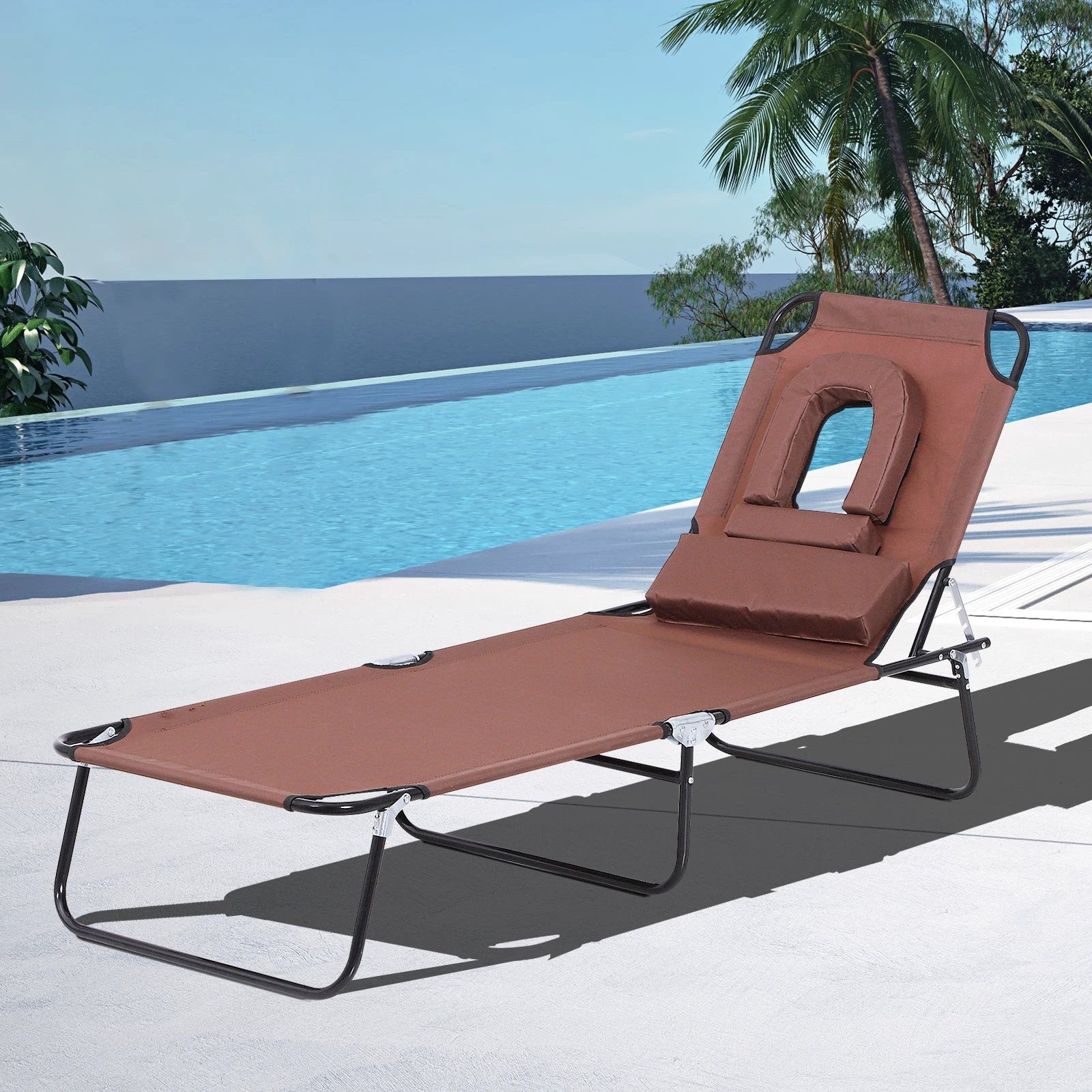 Outsunny Folding Sun Lounger Reclining Chair w/ Pillow Reading Hole - Uncategorized Sun Lounger