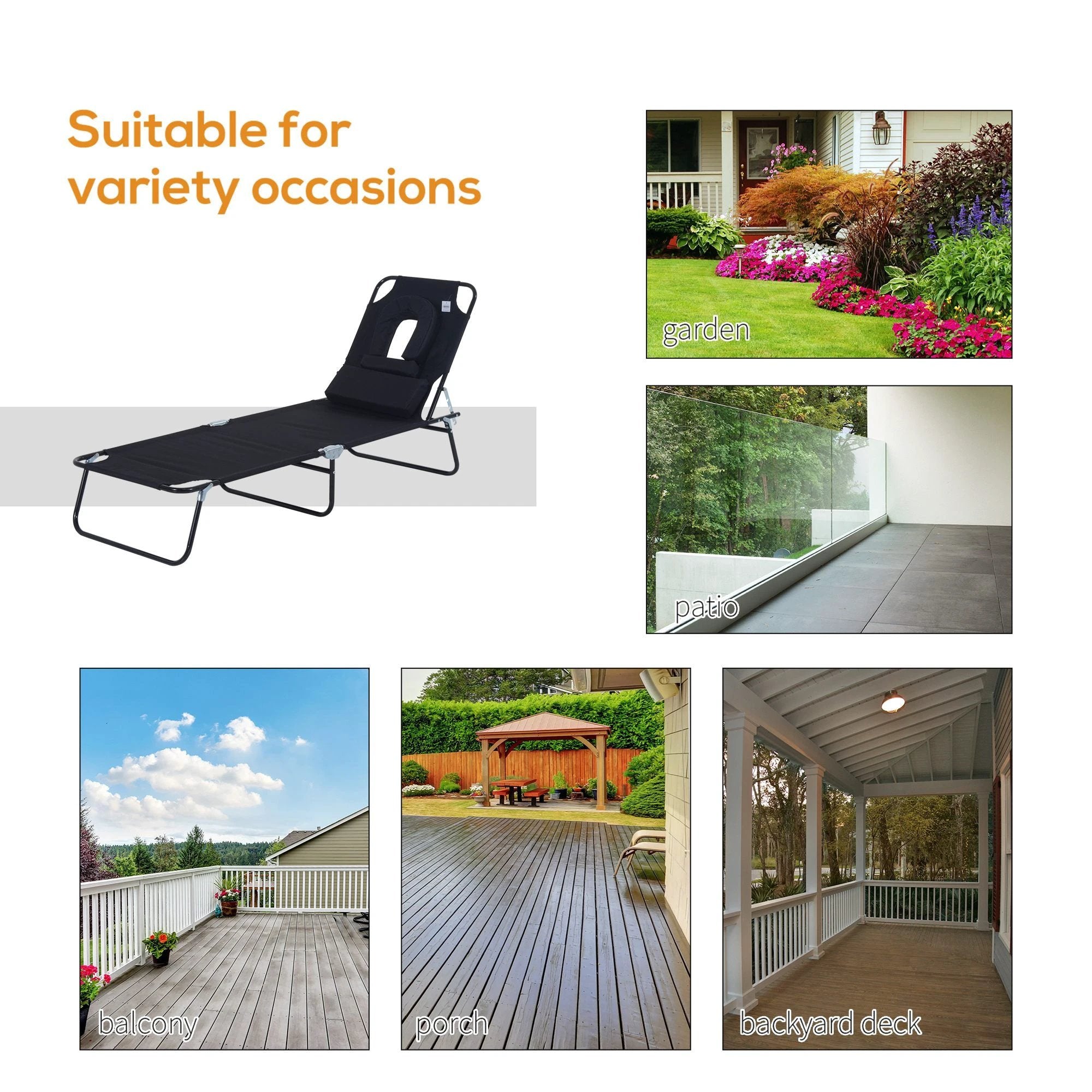 Outsunny Folding Sun Lounger Reclining Chair w/ Pillow Reading Hole - Uncategorized Sun Lounger