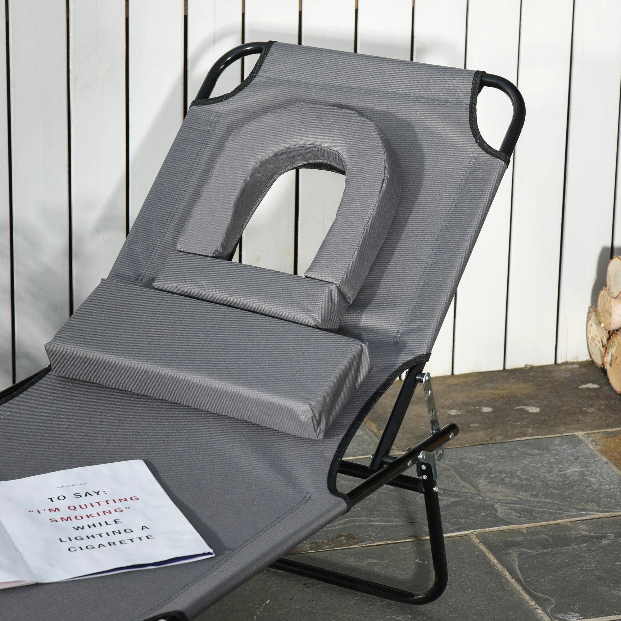 Outsunny Folding Sun Lounger Reclining Chair w/ Pillow Reading Hole - Uncategorized Sun Lounger