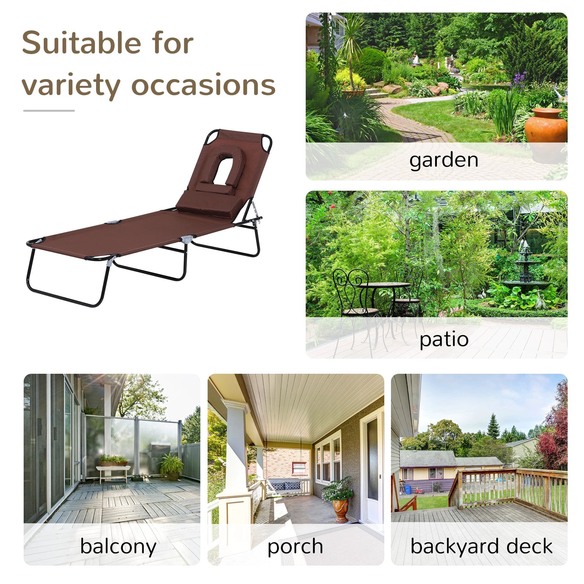 Outsunny Folding Sun Lounger Reclining Chair w/ Pillow Reading Hole - Uncategorized Sun Lounger