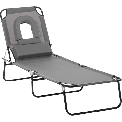 Folding Sun Lounger Reclining Chair w/ Pillow Reading Hole by Outsunny