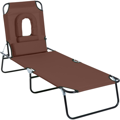 Folding Sun Lounger Reclining Chair w/ Pillow Reading Hole by Outsunny