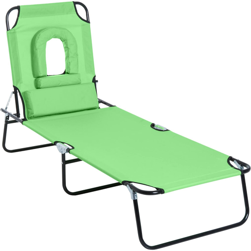 Folding Sun Lounger Reclining Chair w/ Pillow Reading Hole by Outsunny