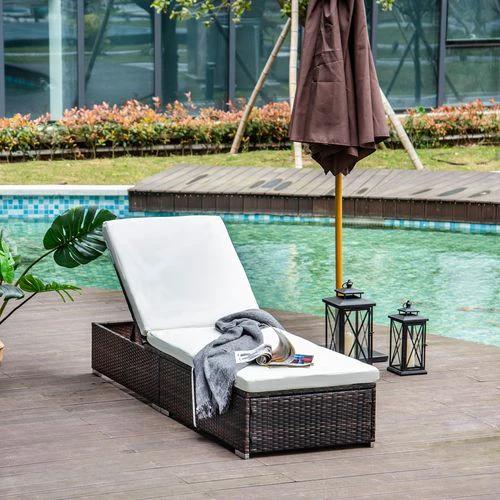 Outsunny Rattan Outdoor Garden Reclining Sun Lounger - Uncategorized Sun Lounger