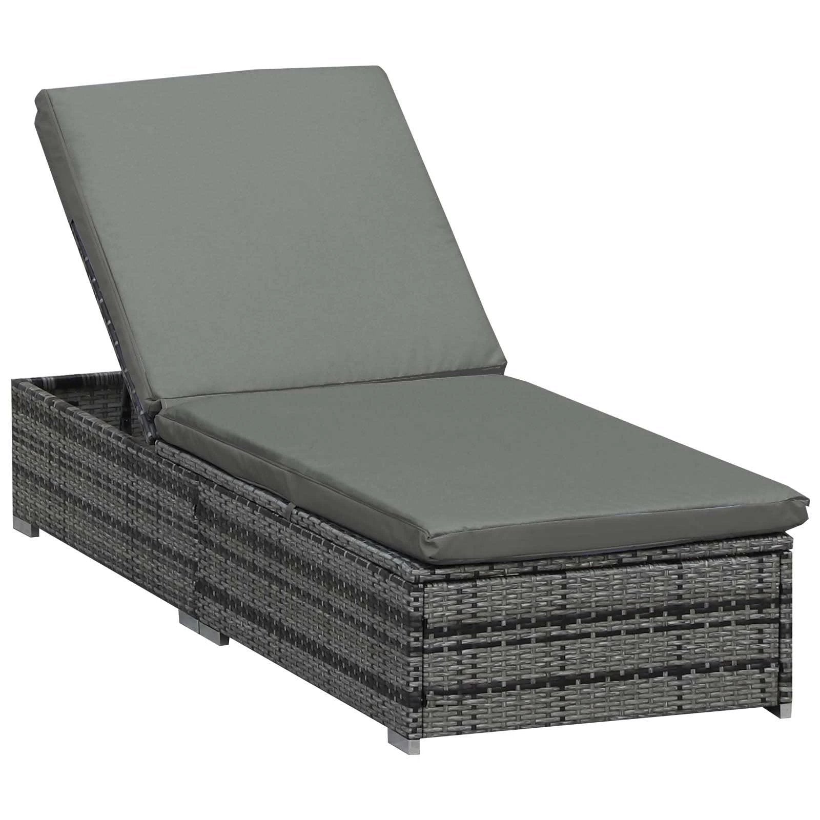 Outsunny Rattan Outdoor Garden Reclining Sun Lounger - Uncategorized Sun Lounger