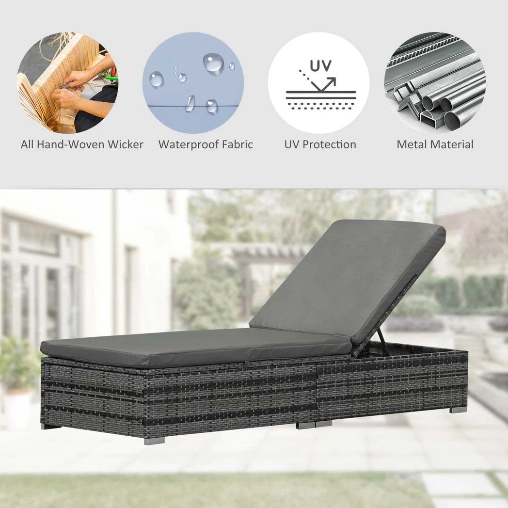 Outsunny Rattan Outdoor Garden Reclining Sun Lounger - Uncategorized Sun Lounger