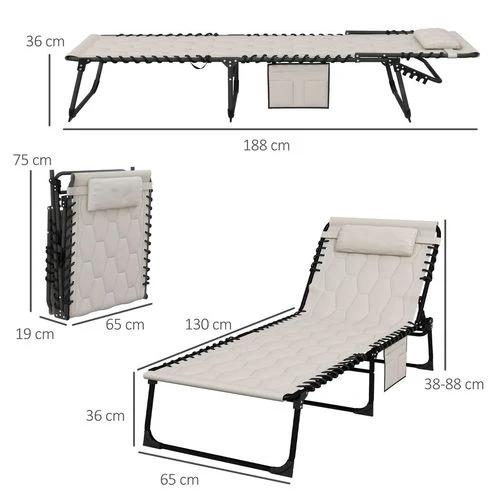 Outsunny Outsunny Foldable Sun Lounger Reclining Back, Sun Lounger w/ Padded Seat Khaki - Sun Lounger