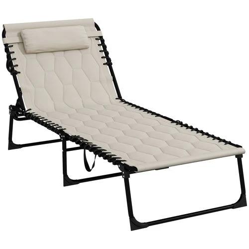 Outsunny Outsunny Foldable Sun Lounger Reclining Back, Sun Lounger w/ Padded Seat Khaki - Sun Lounger