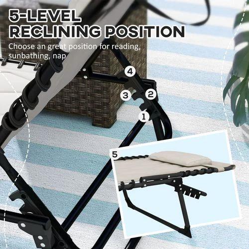 Outsunny Outsunny Foldable Sun Lounger Reclining Back, Sun Lounger w/ Padded Seat Khaki - Sun Lounger