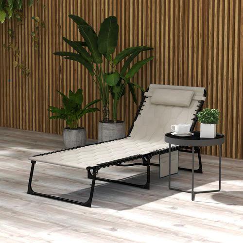 Outsunny Outsunny Foldable Sun Lounger Reclining Back, Sun Lounger w/ Padded Seat Khaki - Sun Lounger