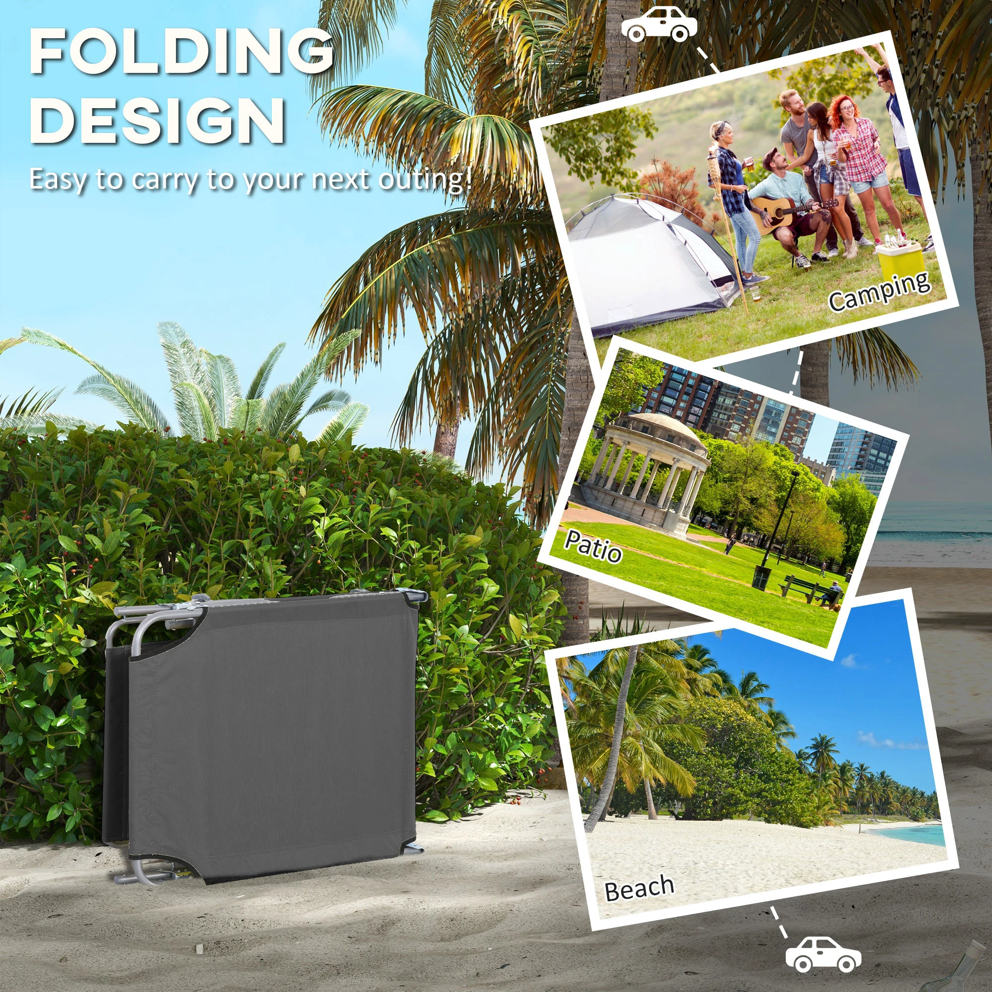 Outsunny Outsunny Folding Sun Lounger Set of 2 with Sunshade Adjustable Backrest - Uncategorized Sun Lounger