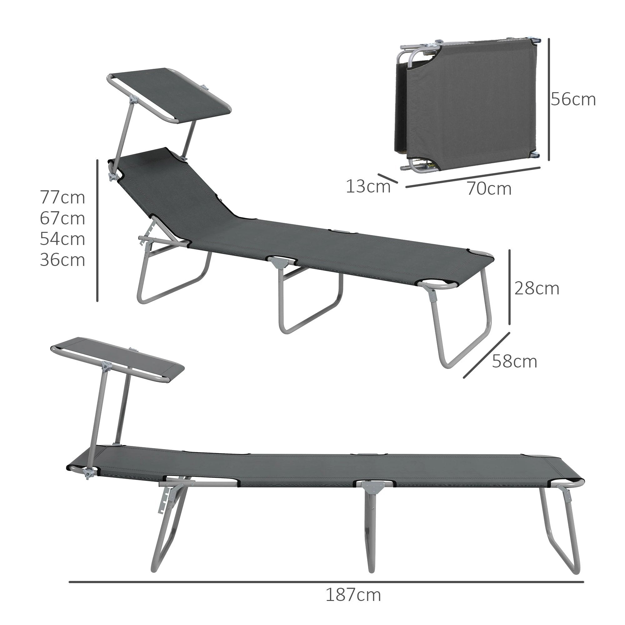Outsunny Outsunny Folding Sun Lounger Set of 2 with Sunshade Adjustable Backrest - Uncategorized Sun Lounger