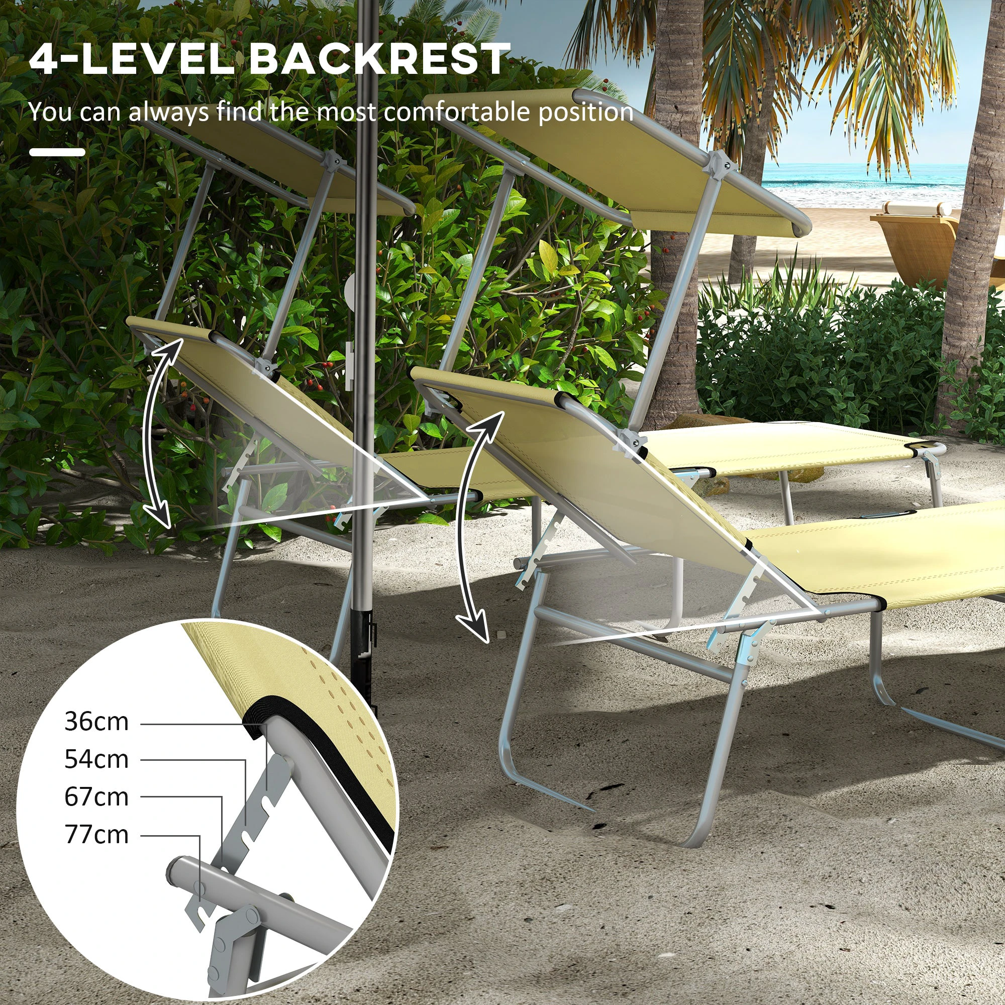 Outsunny Outsunny Folding Sun Lounger Set of 2 with Sunshade Adjustable Backrest - Uncategorized Sun Lounger