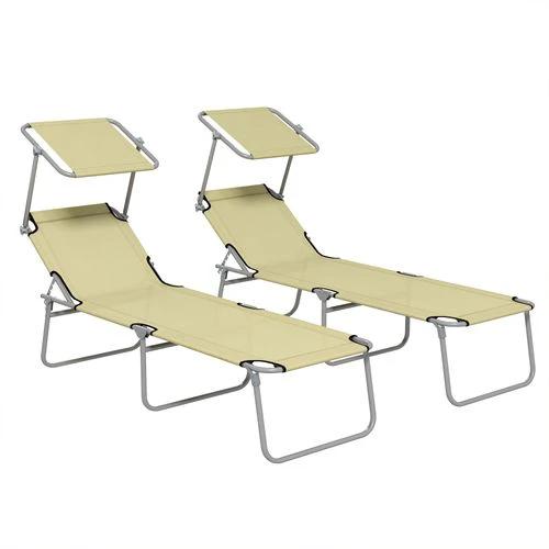 Outsunny Outsunny Folding Sun Lounger Set of 2 with Sunshade Adjustable Backrest - Uncategorized Sun Lounger