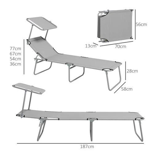 Outsunny Folding Sun Lounger Set of 2 with Sunshade Adjustable Backrest by Outsunny