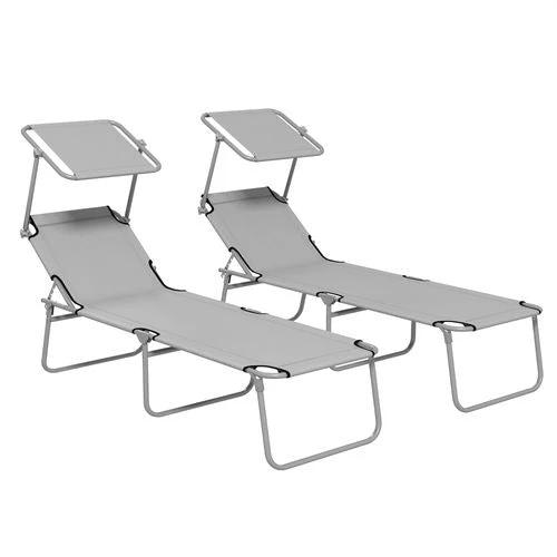 Outsunny Folding Sun Lounger Set of 2 with Sunshade Adjustable Backrest by Outsunny