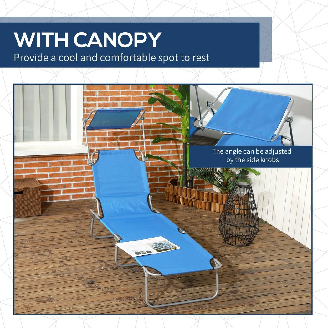 Outsunny Folding Sun Lounger Set of 2 with Sunshade Adjustable Backrest by Outsunny