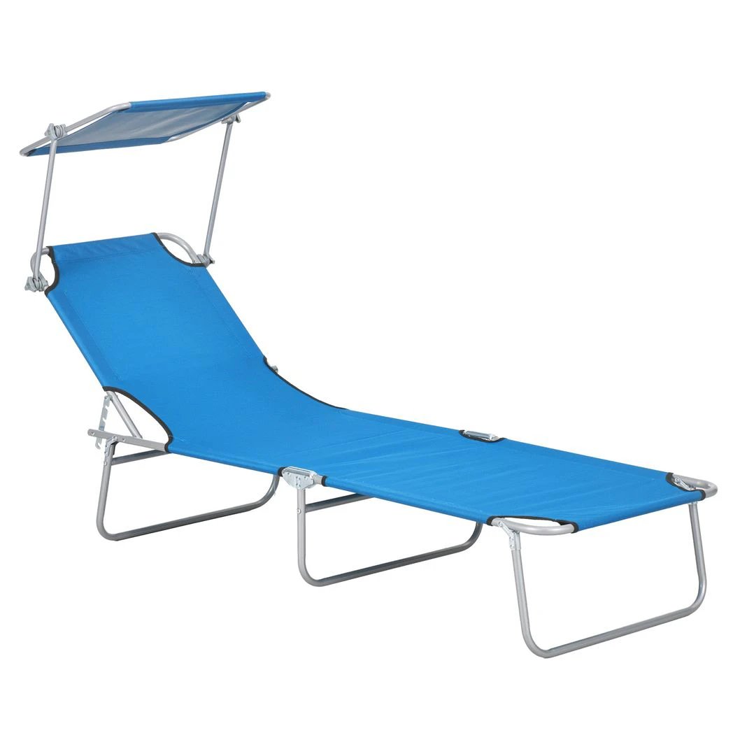 Outsunny Folding Sun Lounger Set of 2 with Sunshade Adjustable Backrest by Outsunny