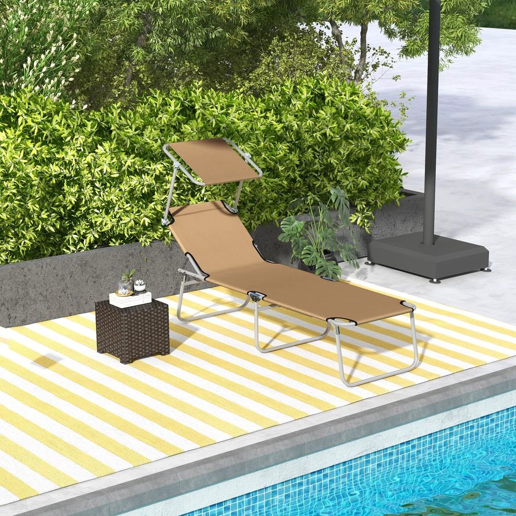 Outsunny Folding Sun Lounger Set of 2 with Sunshade Adjustable Backrest by Outsunny