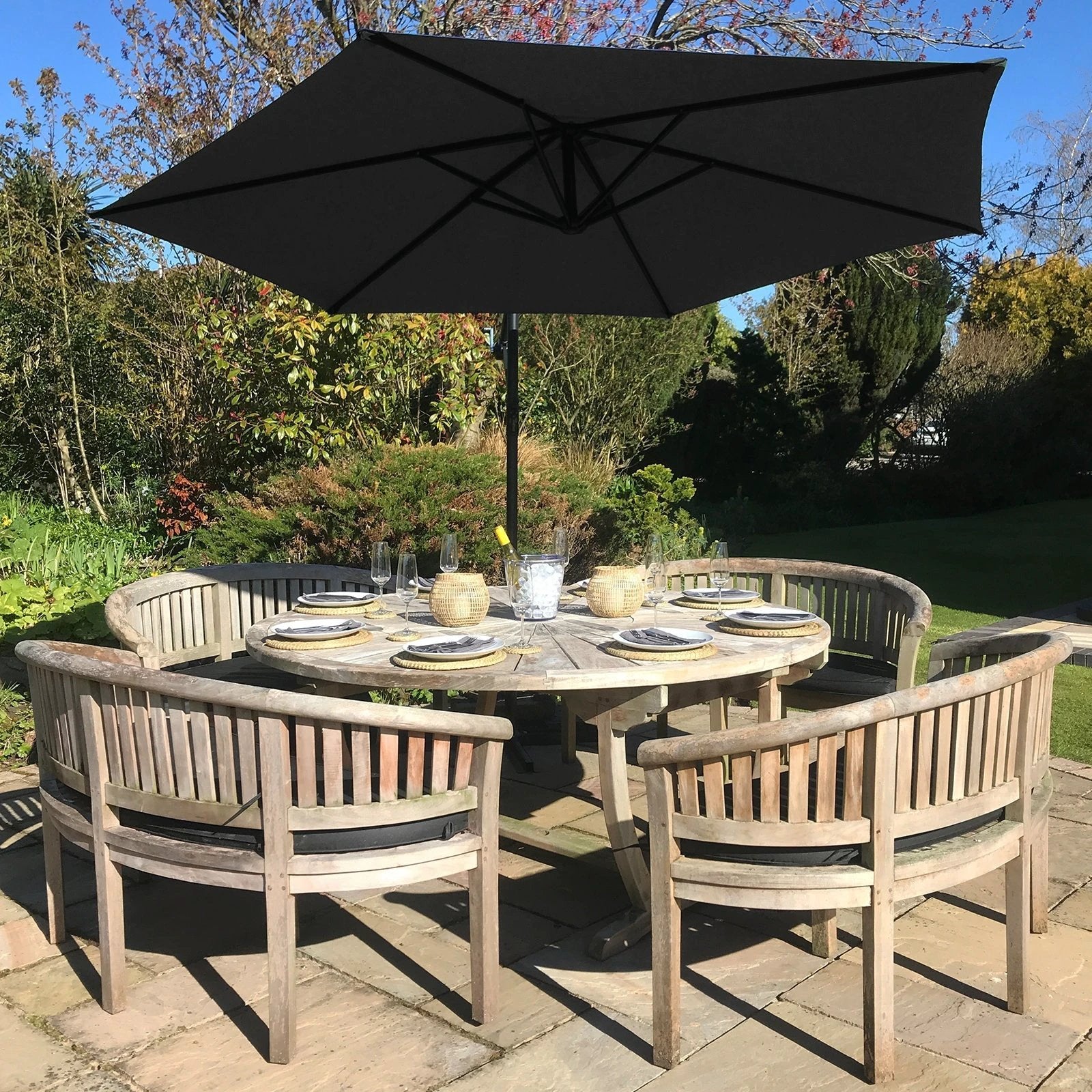 Premium Cantilever Parasol 8ft Crank Wind UV Protective 160g Polyester For Outdoor Garden by Monster Shop