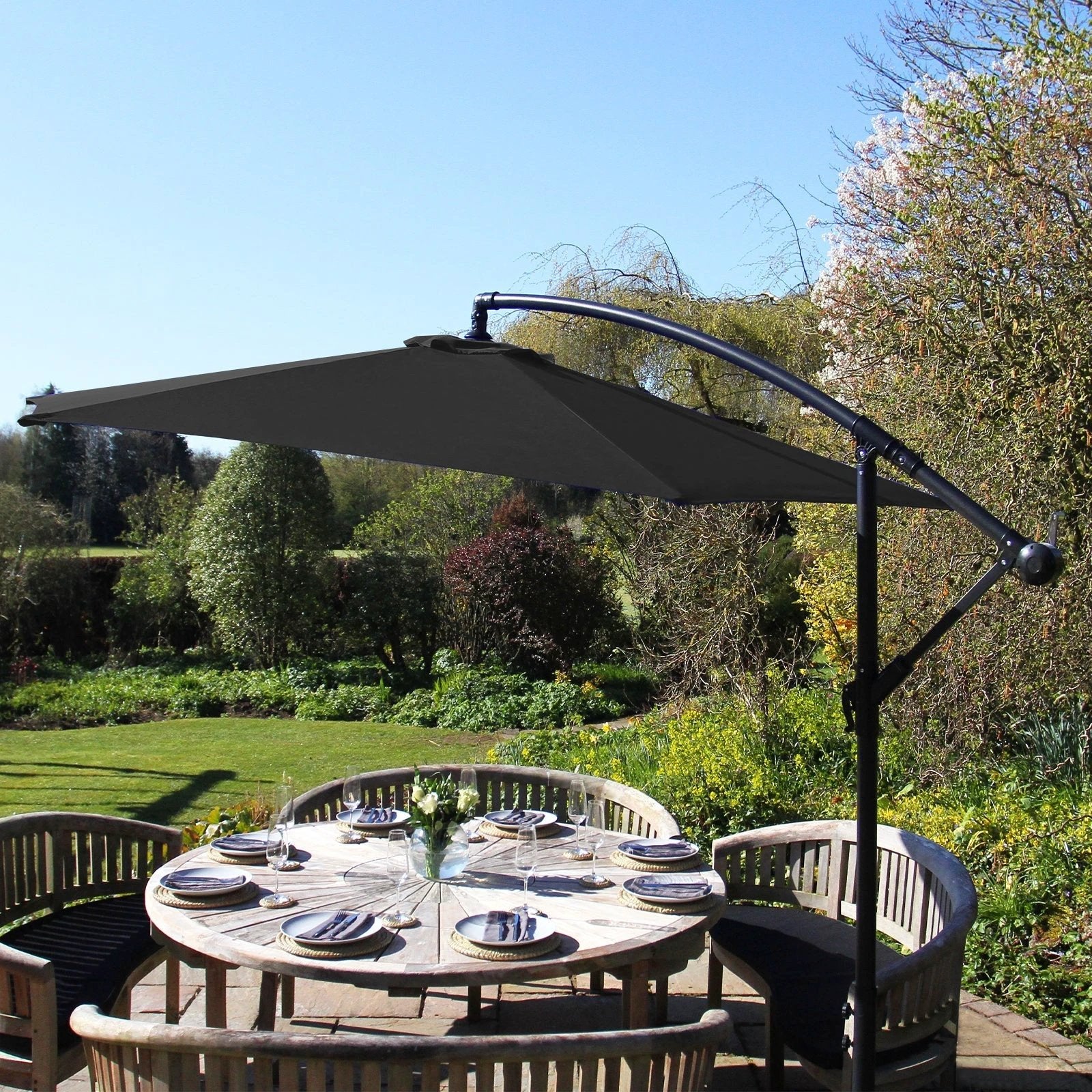 Premium Cantilever Parasol 8ft Crank Wind UV Protective 160g Polyester For Outdoor Garden by Monster Shop