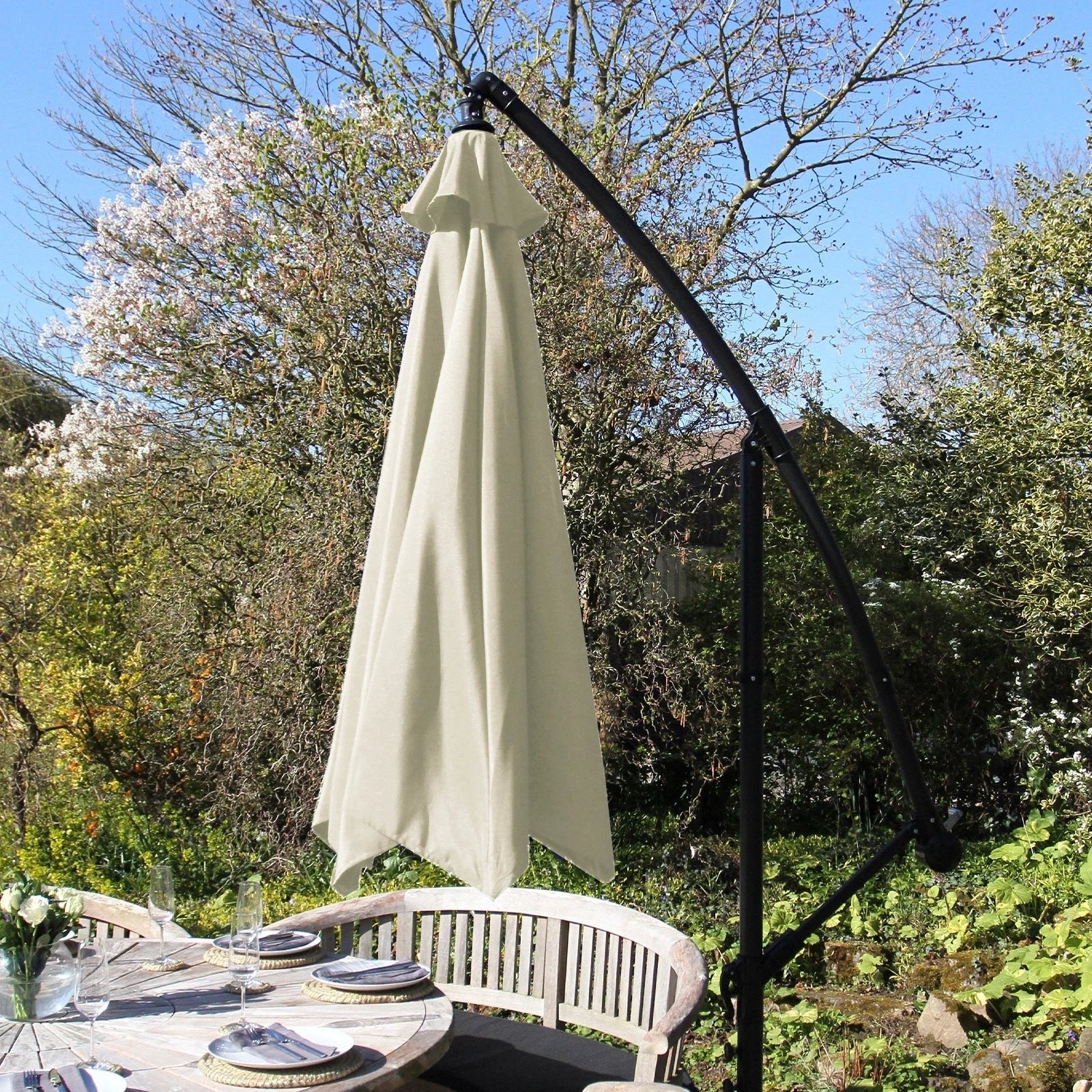 Monster Shop Premium Cream Cantilever Parasol With Fan Base Crank Winding For UV Protected Outdoor Patio - Uncategorized Parasol