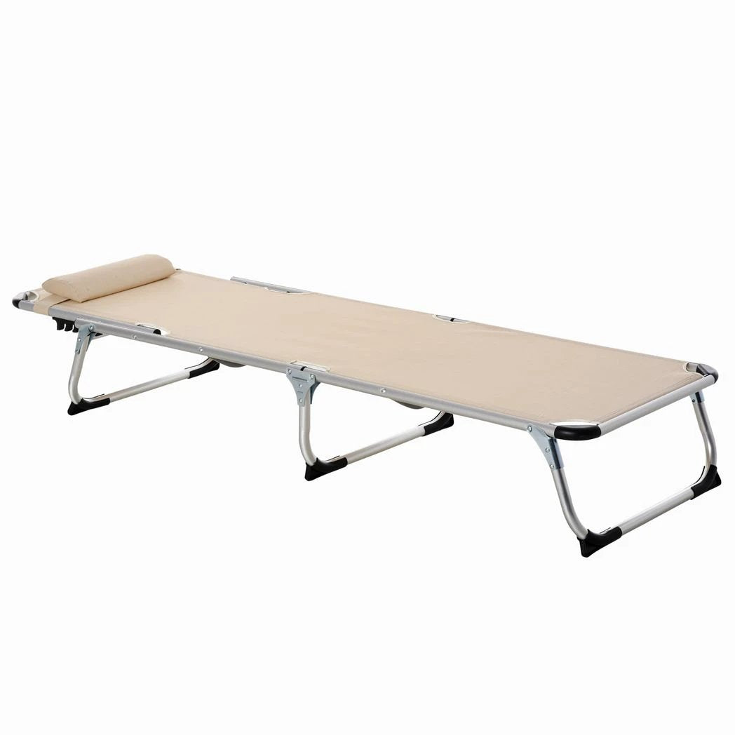 Outsunny Foldable Reclining Sun Lounger Lounge Chair Camping Bed Cot with Pillow - Sun Lounger