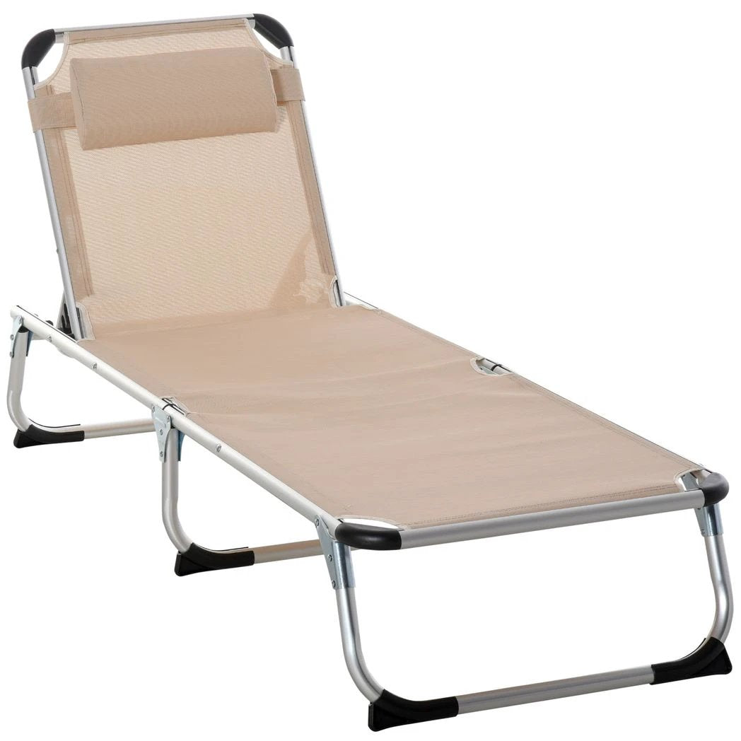 Outsunny Foldable Reclining Sun Lounger Lounge Chair Camping Bed Cot with Pillow - Sun Lounger