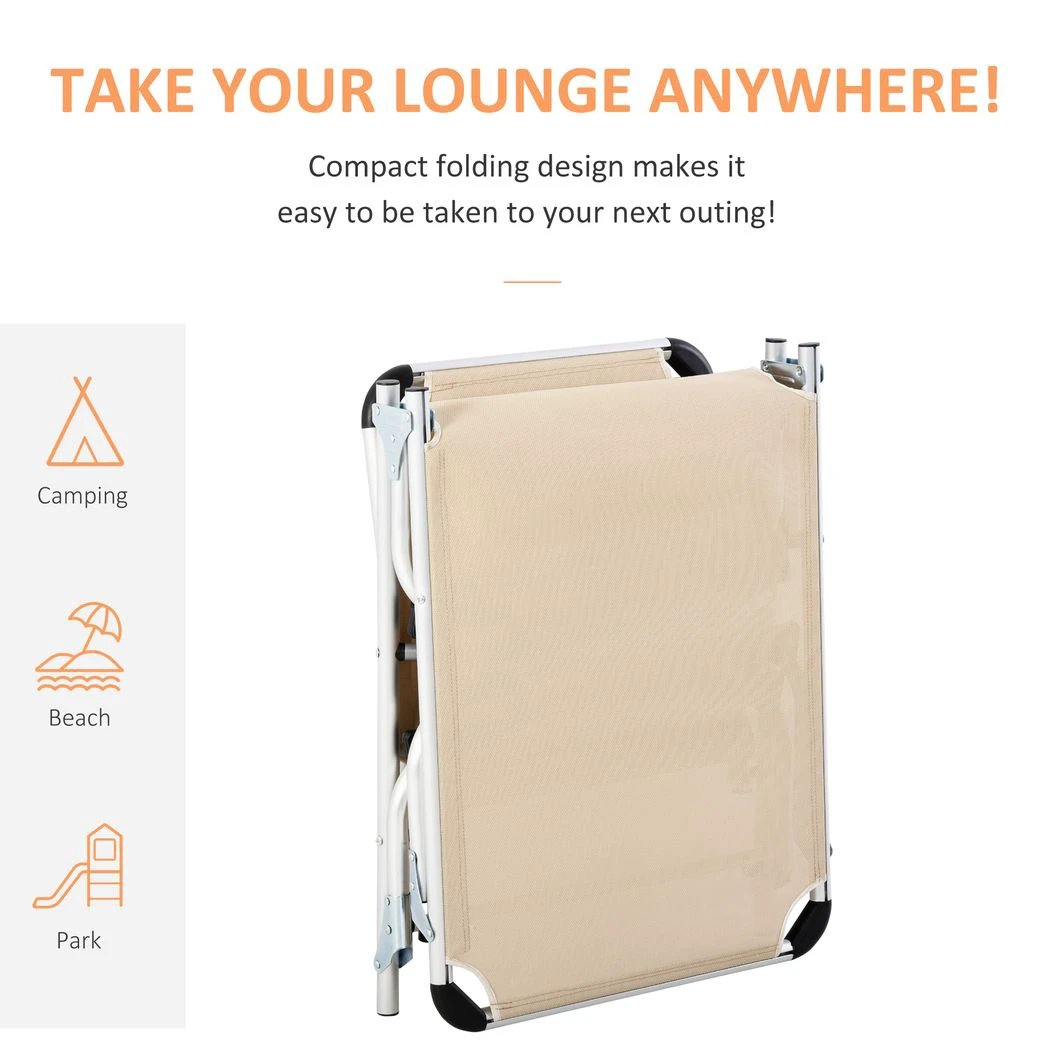 Outsunny Foldable Reclining Sun Lounger Lounge Chair Camping Bed Cot with Pillow - Sun Lounger