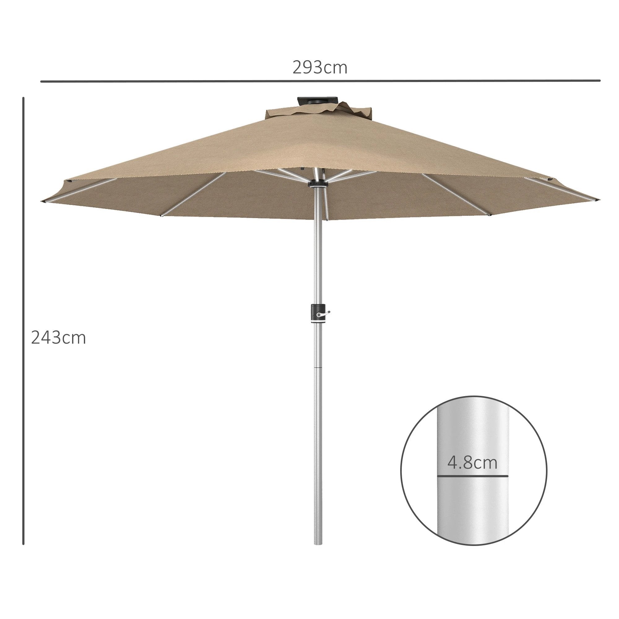 Outsunny Solar Patio Garden Parasol with Lights for Outdoor, Khaki by Outsunny