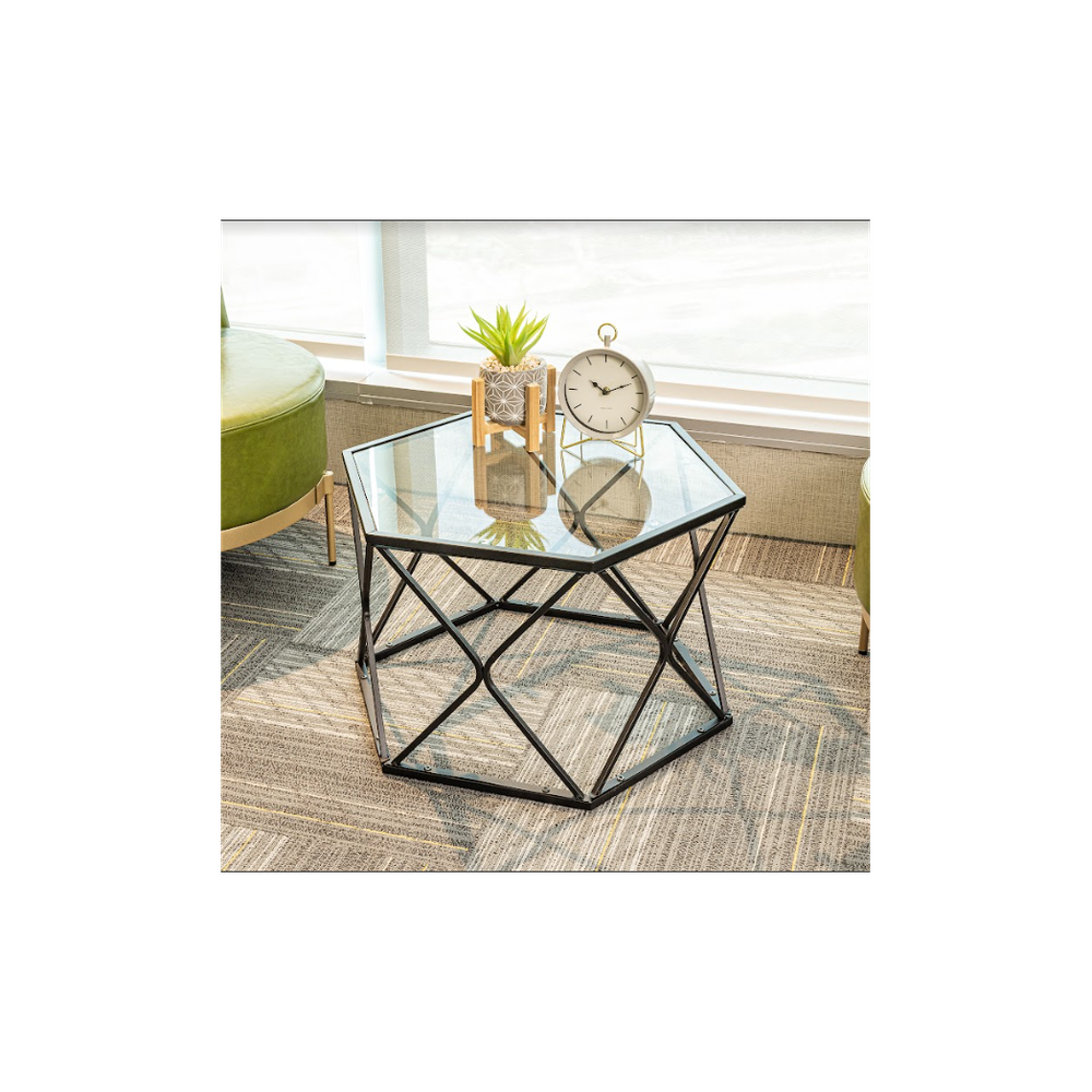 Hexagon Tempered Glass Black Coffee Side Table (Big) - SLENDER by Slender