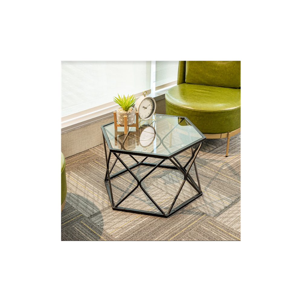 Hexagon Tempered Glass Black Coffee Side Table (Big) - SLENDER by Slender
