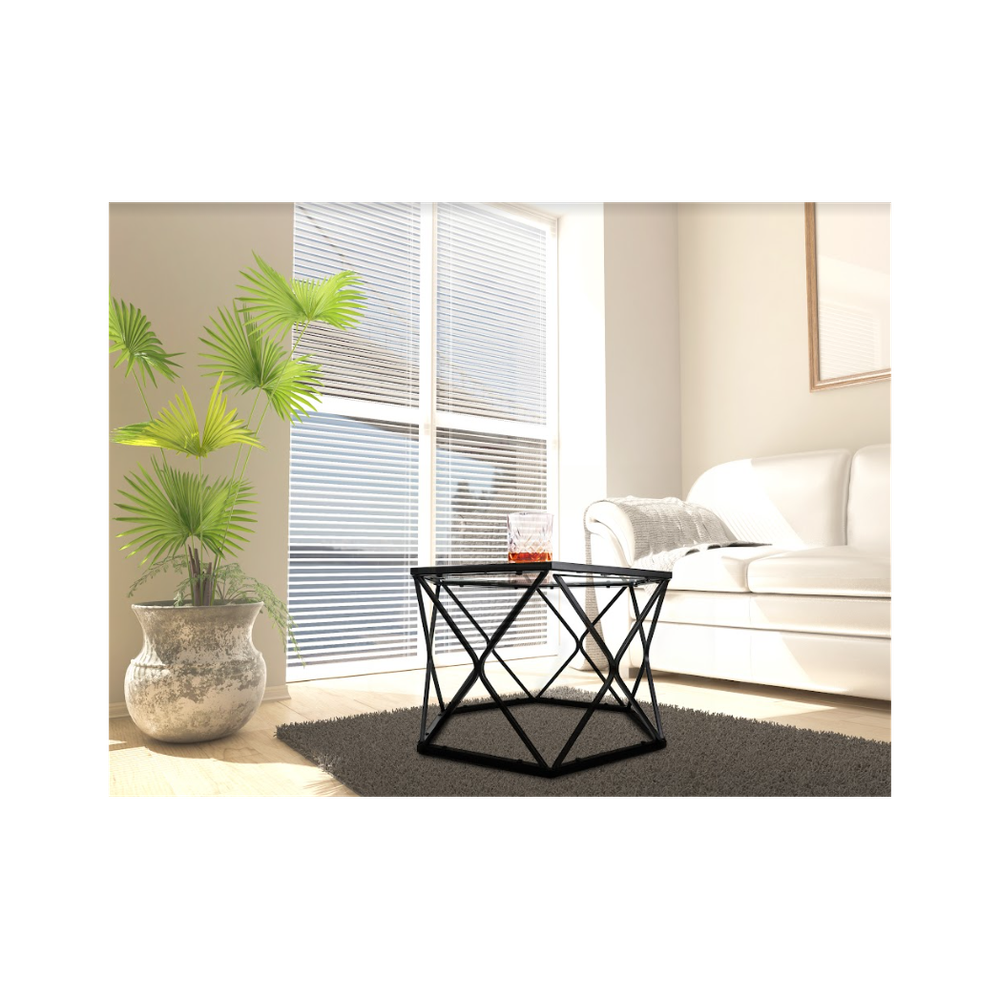 Hexagon Tempered Glass Black Coffee Side Table (Big) - SLENDER by Slender
