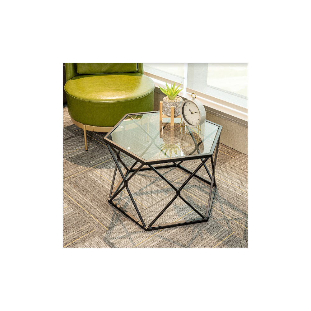 Hexagon Tempered Glass Black Coffee Side Table (Big) - SLENDER by Slender