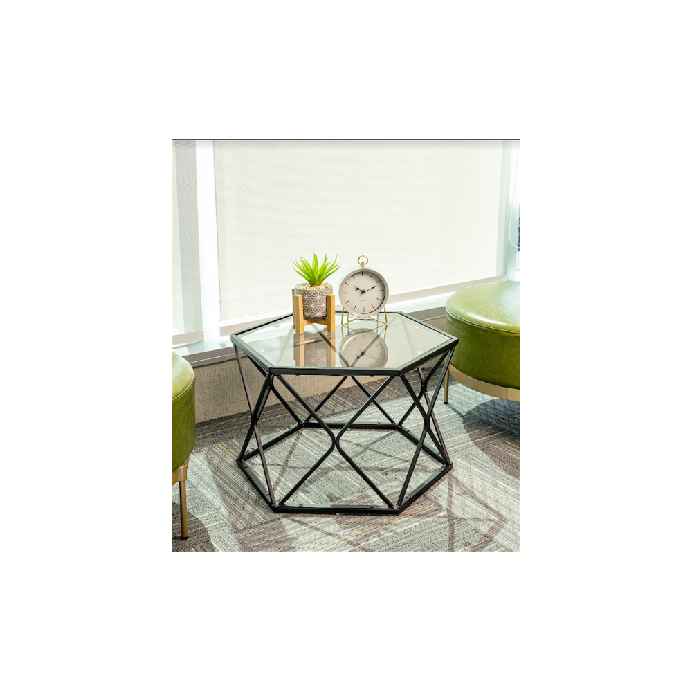 Hexagon Tempered Glass Black Coffee Side Table (Big) - SLENDER by Slender