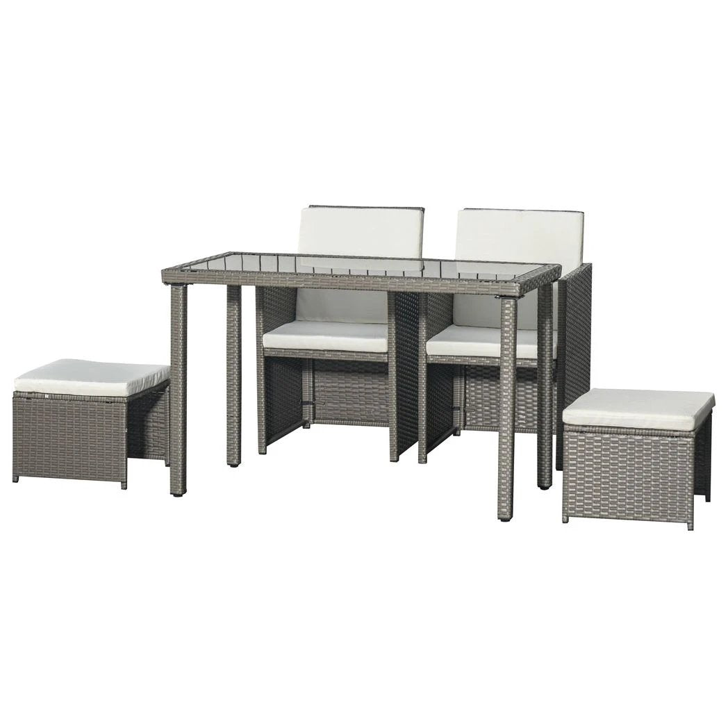 5 PCs Rattan Garden Furniture Wicker Weave Sofa Set Dining Table Chair Footrest by Outsunny