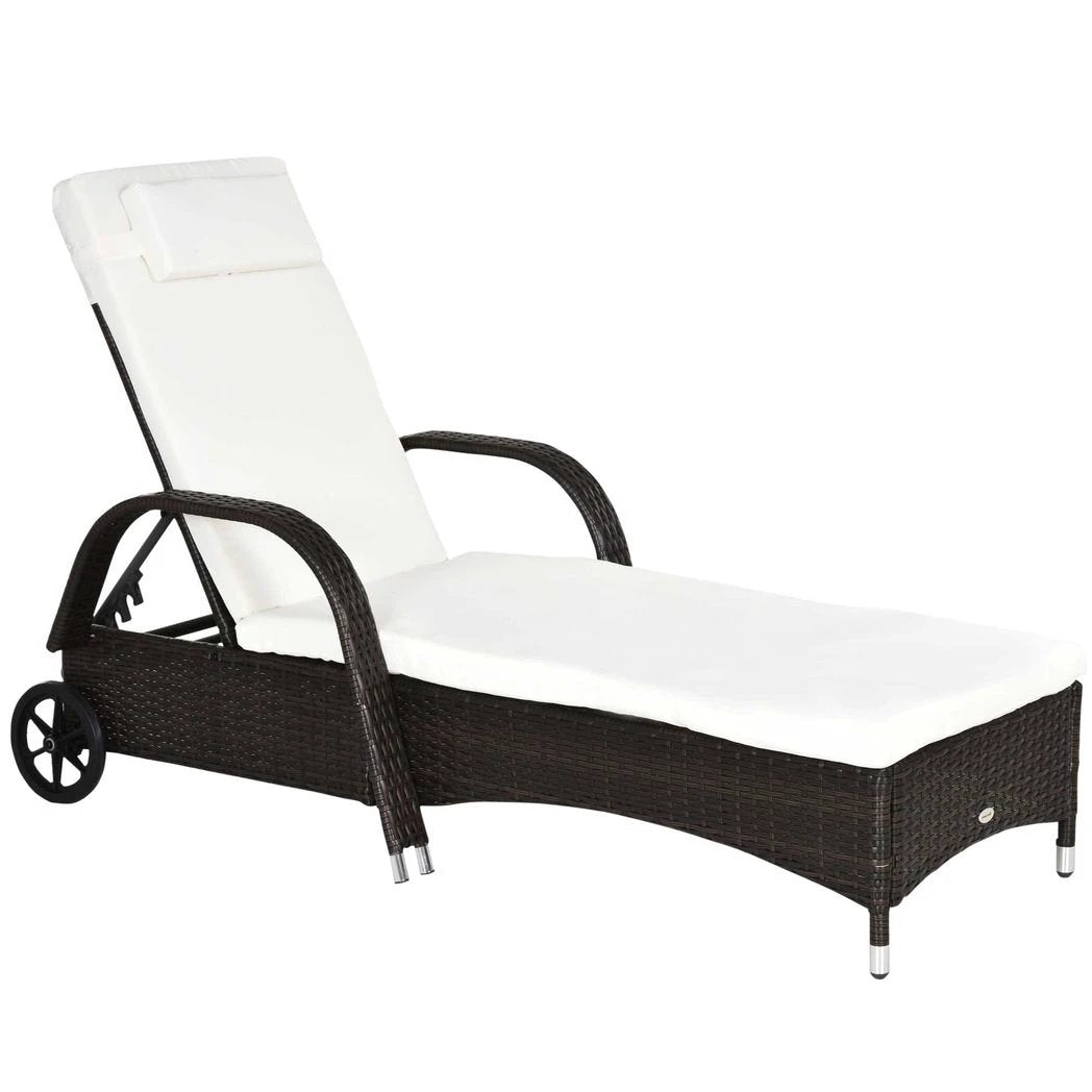 Adjustable Rattan Sun Lounger Outdoor Recliner w/ Cushion Garden Pool by Outsunny
