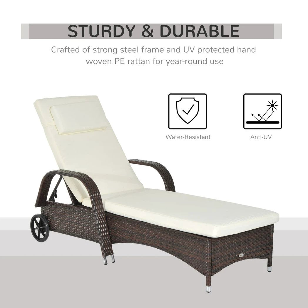 Adjustable Rattan Sun Lounger Outdoor Recliner w/ Cushion Garden Pool by Outsunny