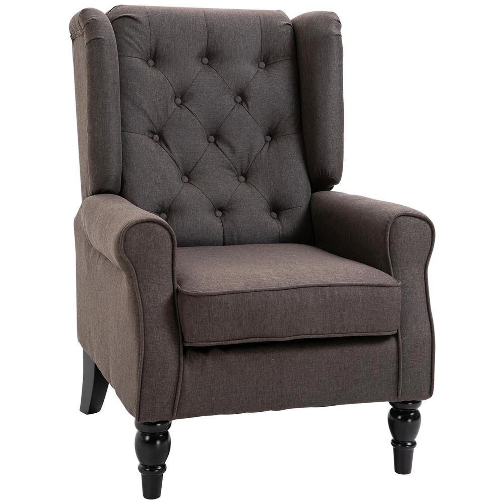 Retro Accent Chair Wingback Armchair with Wood Frame for Living Room Brown by Unbranded