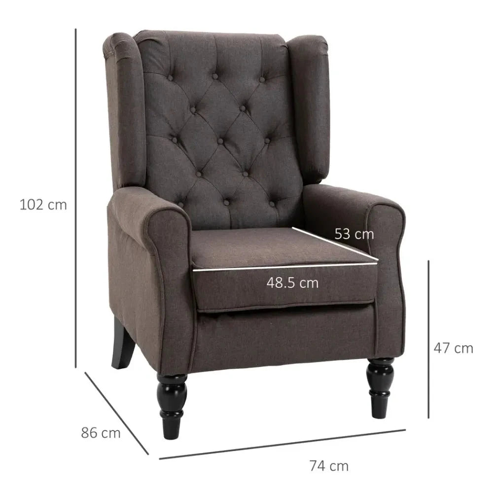 Retro Accent Chair Wingback Armchair with Wood Frame for Living Room Brown by Unbranded