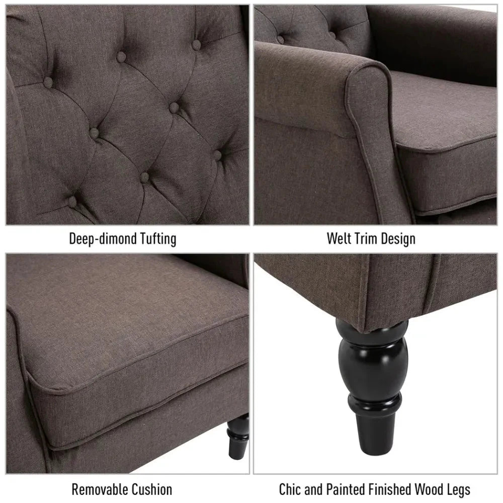Retro Accent Chair Wingback Armchair with Wood Frame for Living Room Brown by Unbranded