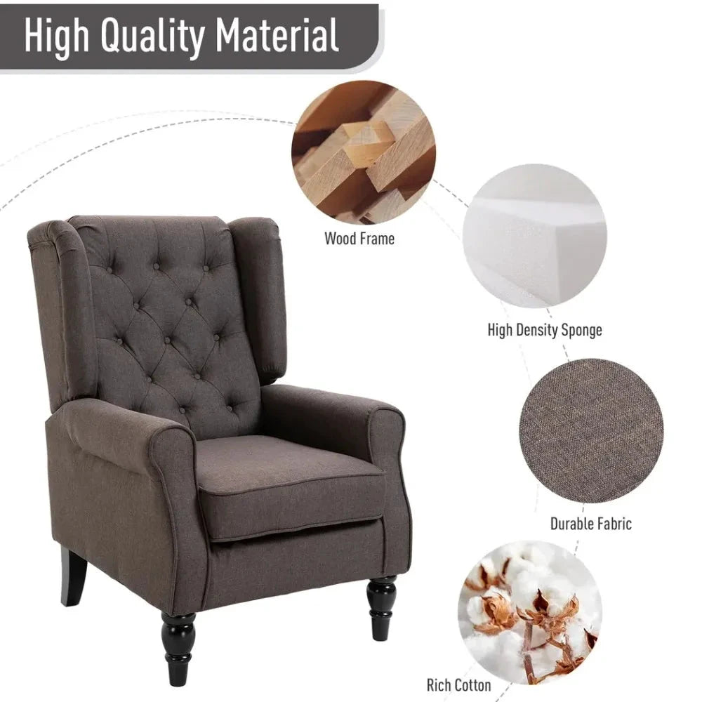 Retro Accent Chair Wingback Armchair with Wood Frame for Living Room Brown by Unbranded