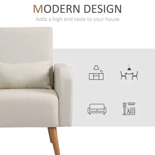 Nordic Armchair Linen-Touch Sofa Chair with Cushioned Pillow & Wood Legs Cream - Armchair