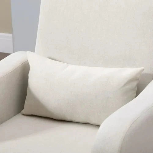 Nordic Armchair Linen-Touch Sofa Chair with Cushioned Pillow & Wood Legs Cream - Armchair