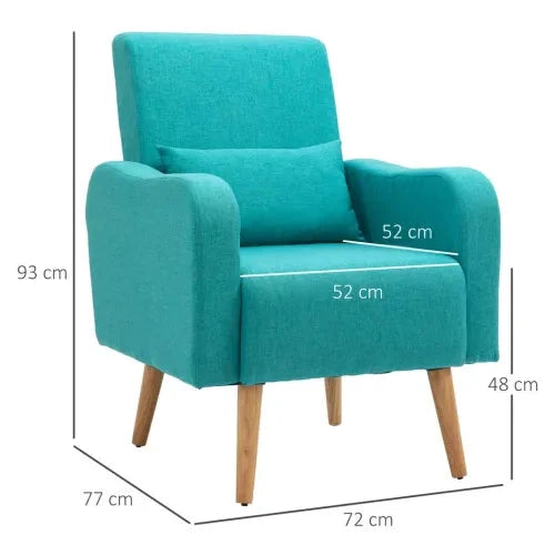 Nordic Armchair Linen-Touch Sofa Chair with Cushioned Pillow & Wood Legs Teal - Armchair