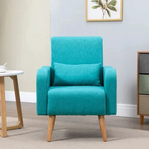 Nordic Armchair Linen-Touch Sofa Chair with Cushioned Pillow & Wood Legs Teal - Armchair