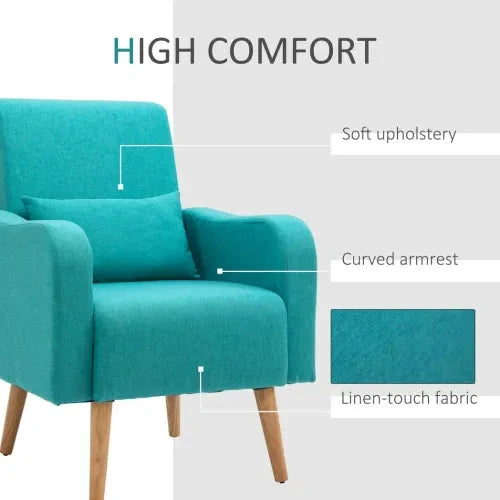 Nordic Armchair Linen-Touch Sofa Chair with Cushioned Pillow & Wood Legs Teal - Armchair