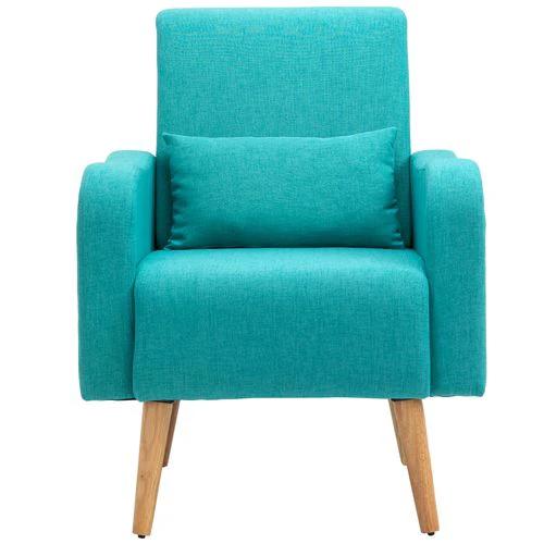 Nordic Armchair Linen-Touch Sofa Chair with Cushioned Pillow & Wood Legs Teal - Armchair