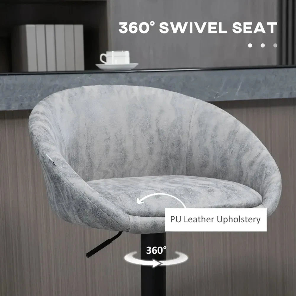Adjustable Swivel Bar Stools Set of 2 Bar Chairs with Footrest, Light Grey by Unbranded